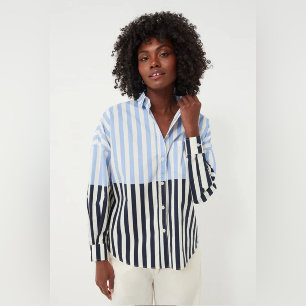 LMND Navy and Azure Chiara Combination Stripe Shirt
